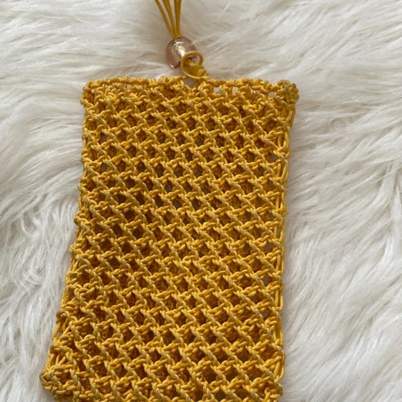 Hand Crafted Accessories - Yellow woven Macrame pouch for small cell phone